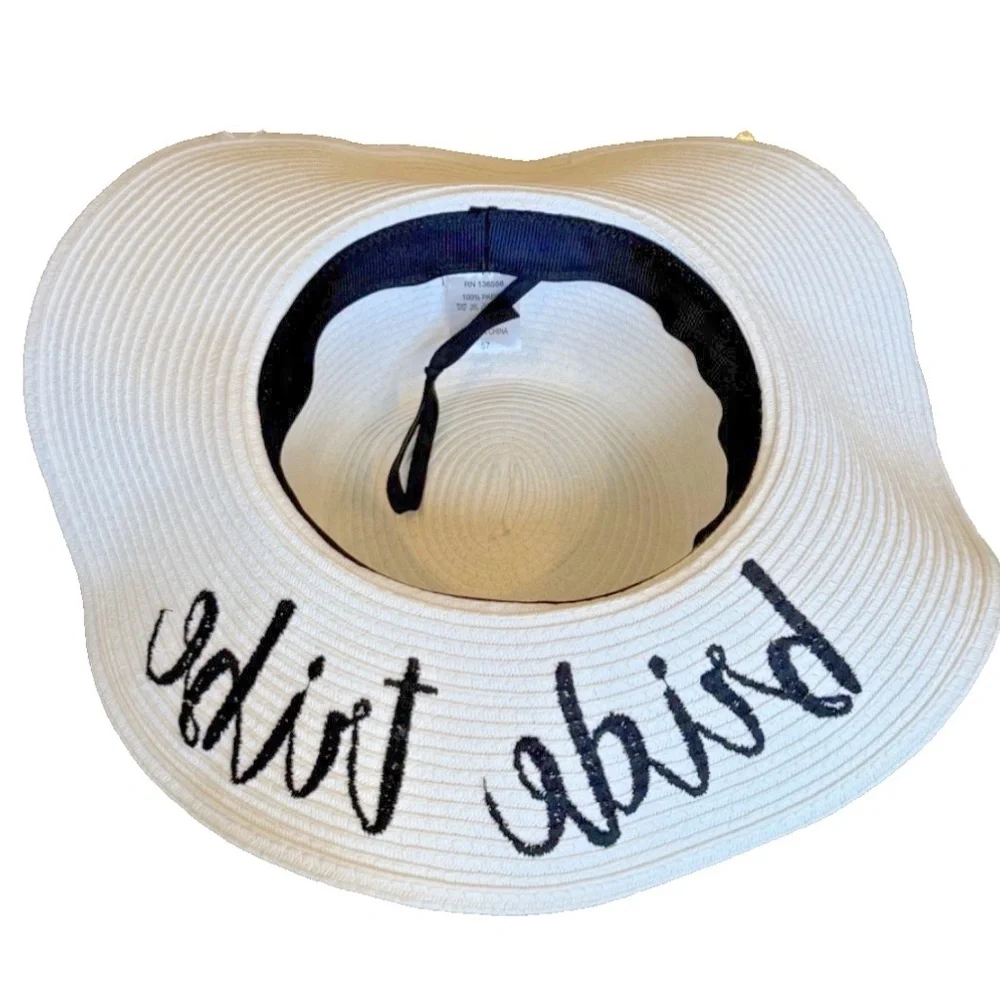 Bride Tribe‎ Woven Sun Hat; Black/White; Black Ribbon; Adjustable; NWT